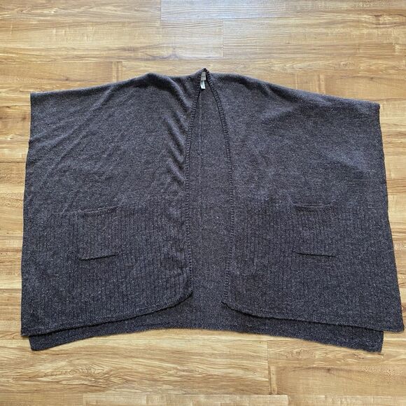 CHICO’S OS Brown Knit Wool Blend Ruana Shawl Wrap Casual Cocktail Lagenlook - Picture 12 of 16